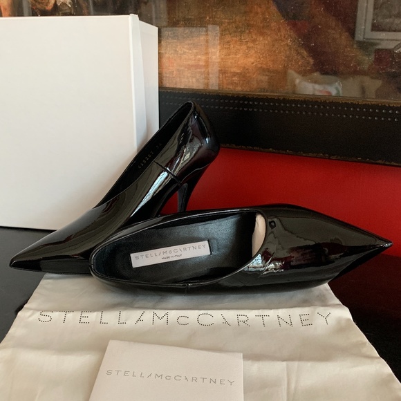 STELLA McCARTNEY Gloss Black Stiletto 5" Spike High Heels Glam NEW IN BOX! - Picture 8 of 16